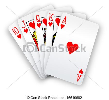 Vector   Poker Cards Straight Flush Hearts Hand   Stock Illustration