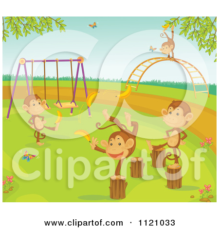 Cartoon Of Cute Monkeys On A Playground   Royalty Free Vector Clipart
