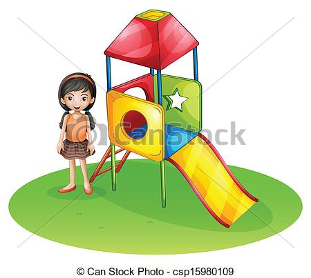 Clipart Of A Cute Girl At The Playground   Illustration Of A Cute