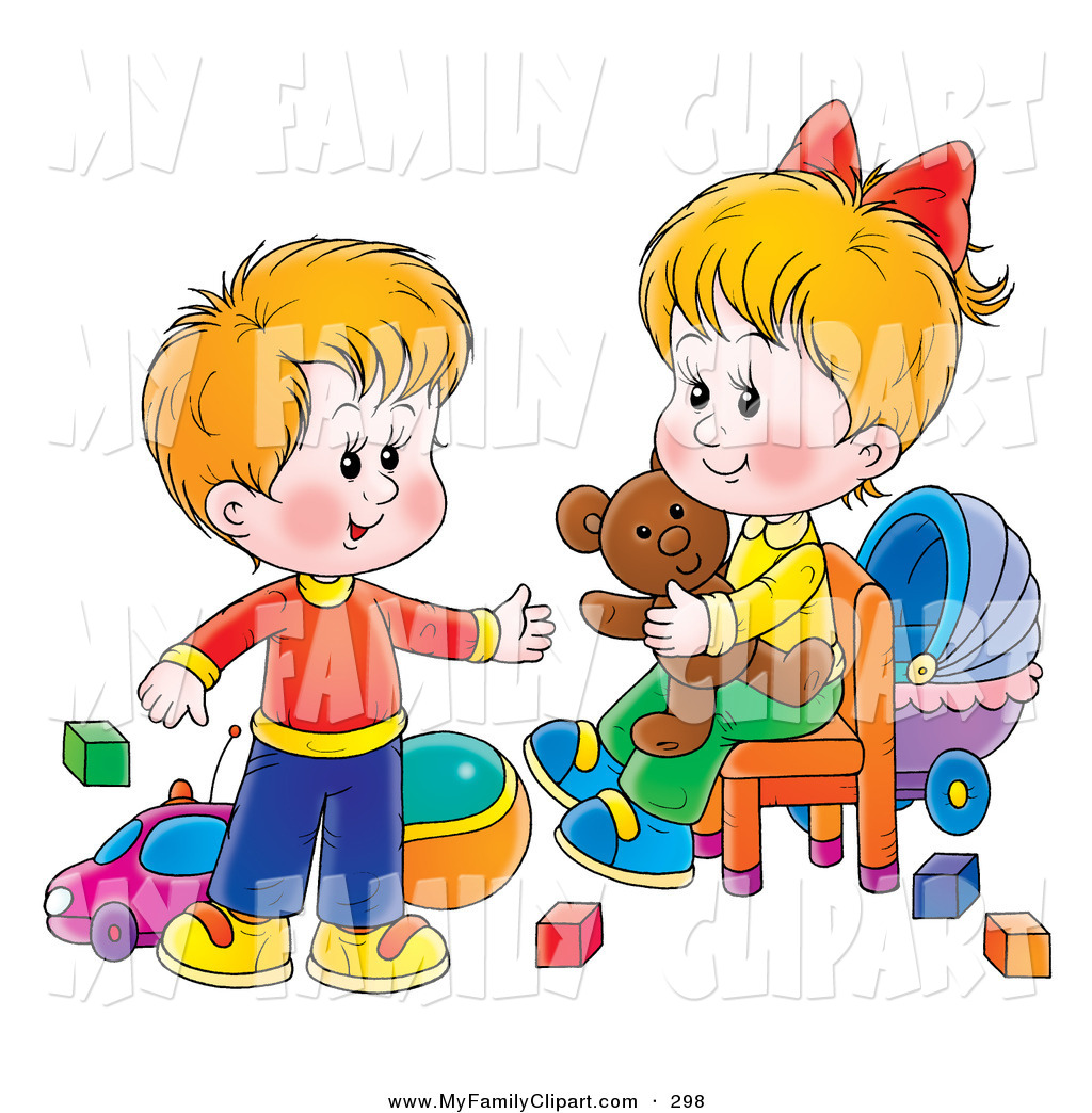 Clip Art Of A Happy Little Brother And Sister In A Toy Room Playing