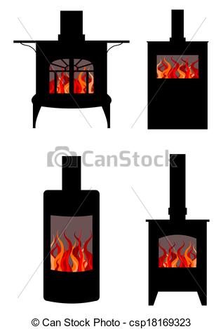 Clip Art Of Wood Burning Stoves   Illustration Of Four Styles Of Wood