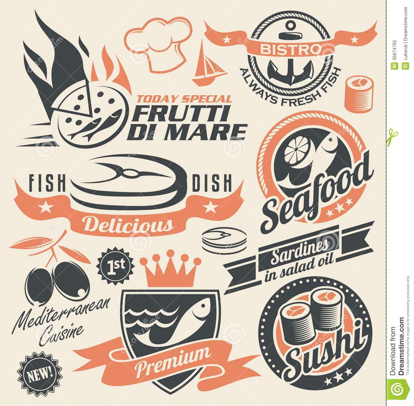 Emblems For Fish Restaurant  Fresh And Delicious Food Design Concept