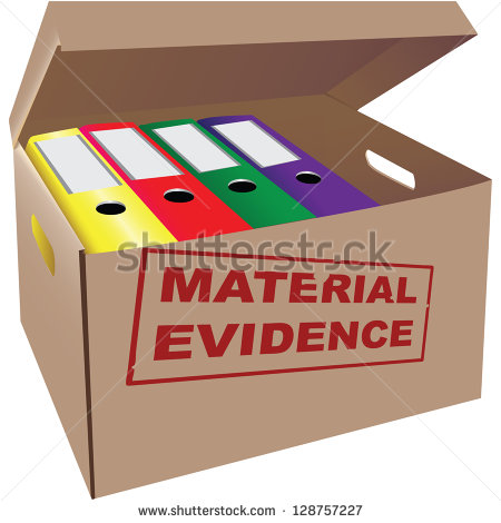 Folders With Evidence In A Cardboard Box  Vector Illustration    Stock
