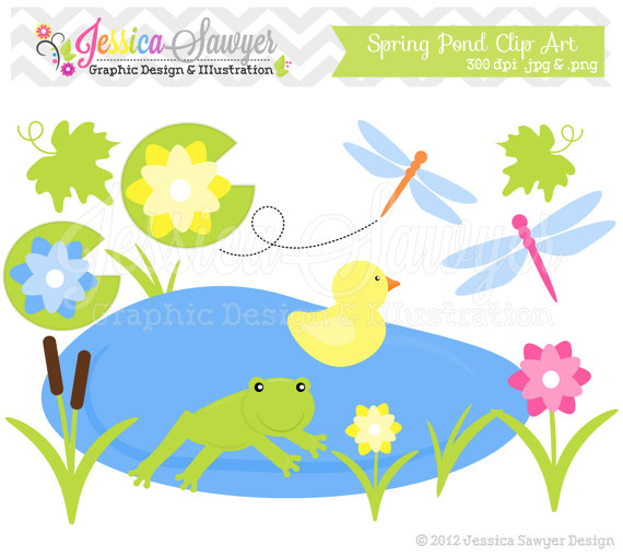 Instant Download Spring Pond Clipart   Frog Clip Art   Spring Graphic