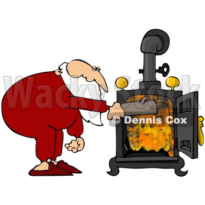 Santa In His Pjs Inserting A Log Into His Wood Stove   Djart  82392