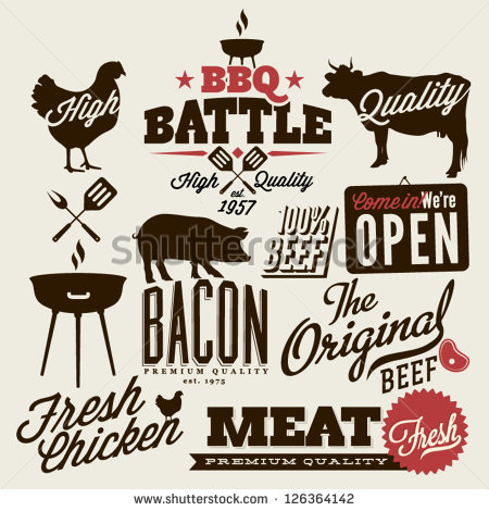 Vintage Bbq Grill Elements Typographical Design   Stock Vector