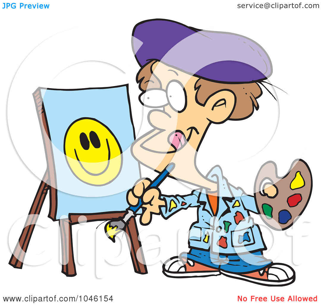 Illustration Of A Cartoon Boy Painting A Smiley Face By Ron Leishman
