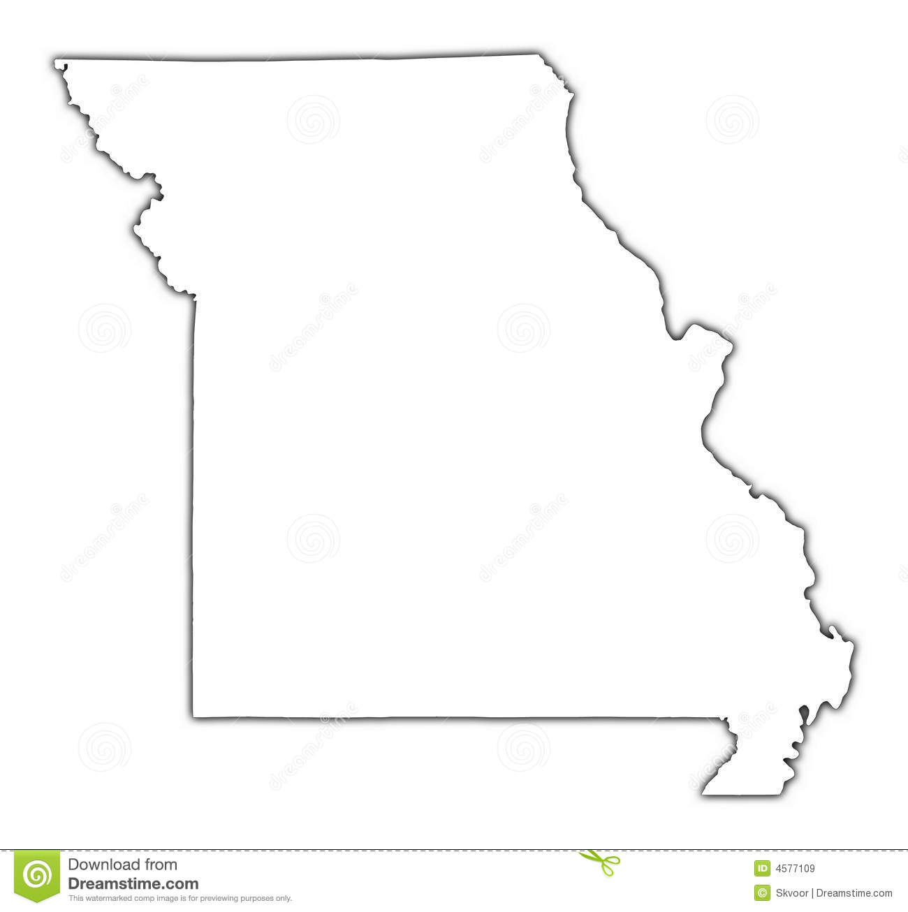 Missouri  Usa  Outline Map With Shadow  Detailed Mercator Projection