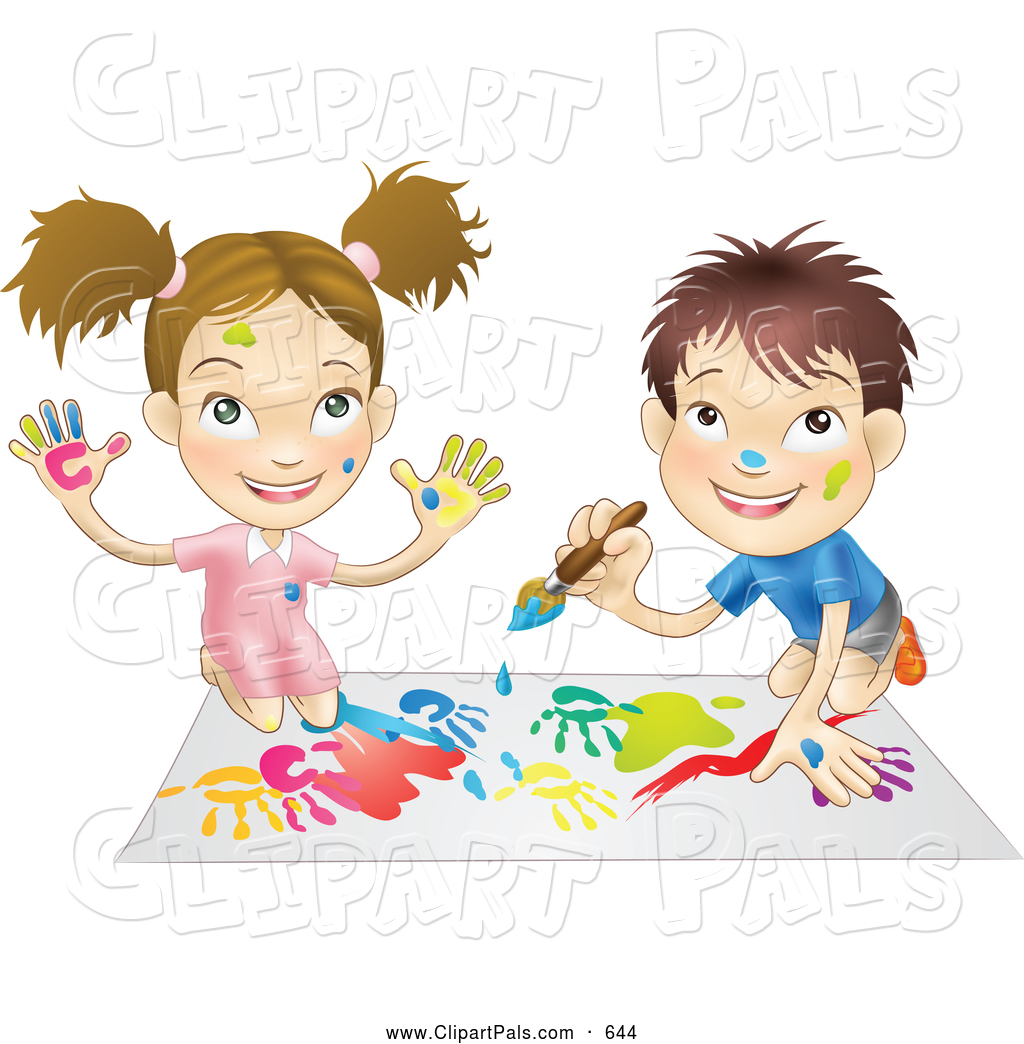 Pal Clipart Of A Cute White Boy And Girl Hand Painting And Painting