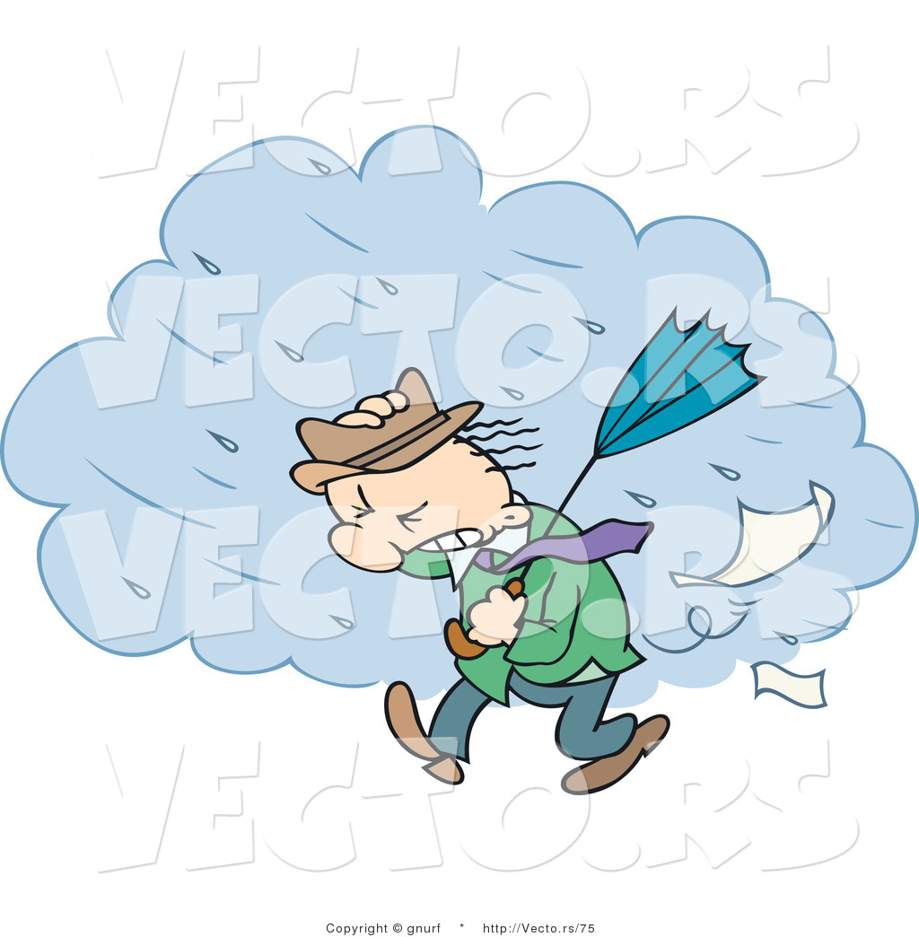 Vector Of A Cartoon Man Walking In A Windy Rain Storm By Gnurf    75