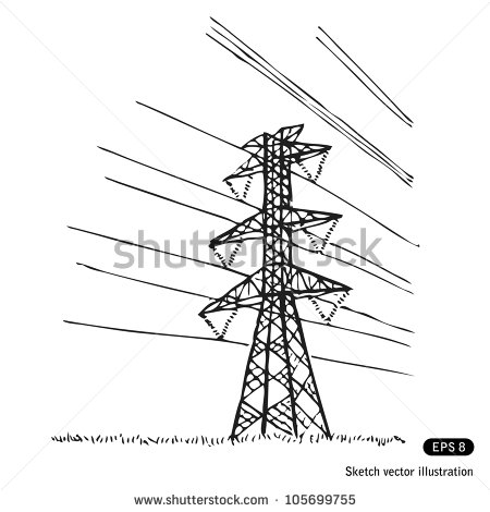Power Lines  Hand Drawn Sketch Illustration Isolated On White