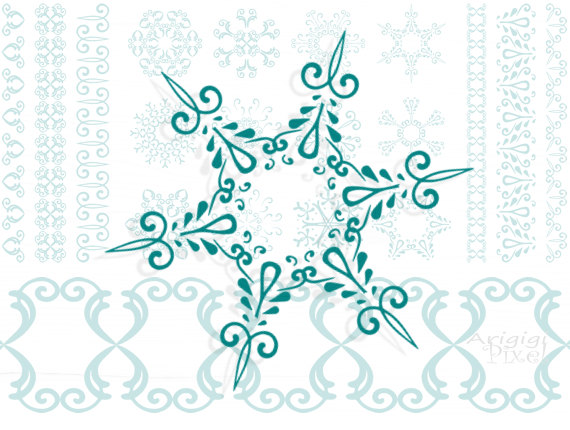 Snowflakes Clip Art Set Matching Borders Christmas Clipart Digital