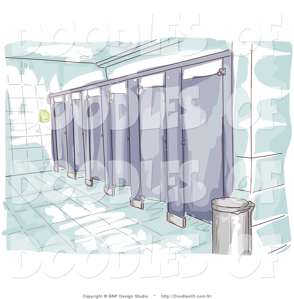 Vector Clipart Of A Watercolor And Sketched Public Restroom Scene With