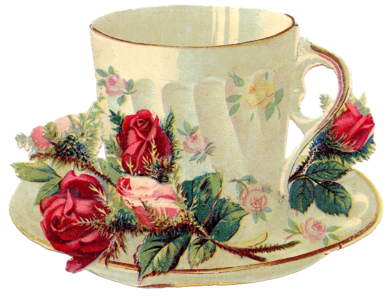 Free Vintage Images   Teacup With Roses   French   The Graphics Fairy
