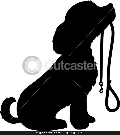 Dog And Leash Stock Vector Clipart A Black Silhouette Of A Sitting
