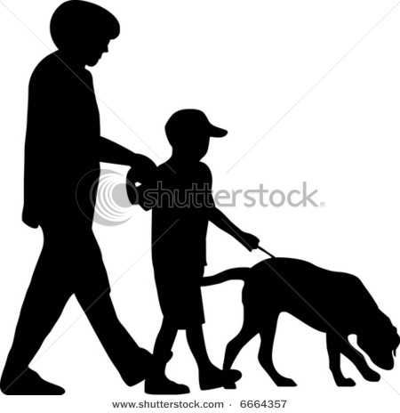 Illustration Of A Family Walking Thier Dog On A Leash   Vector Clip