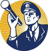Policeman Security Guard With Flashlight Retro   Royalty Free Clip Art