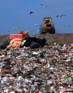 Colorful Photograph Of A Garbage Landfill Showing Acres Of Trash