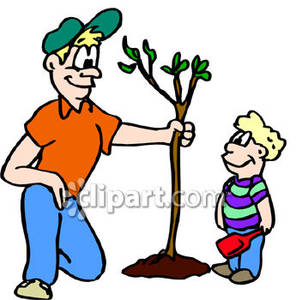 Father And Son Planting A Tree Royalty Free Clipart Picture