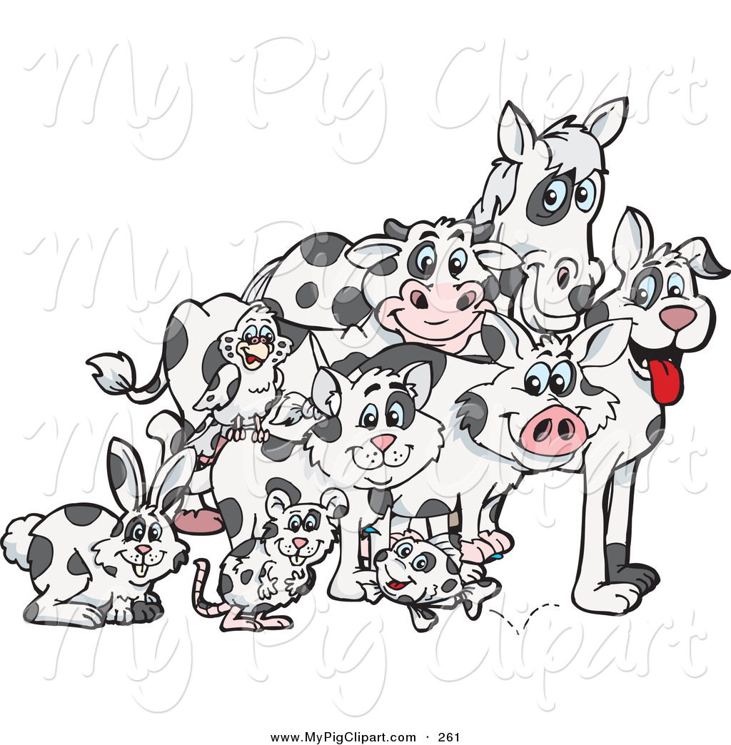 Swine Clipart Of A Rabbit Mouse Fish Cat Bird Pig Dog Cow And
