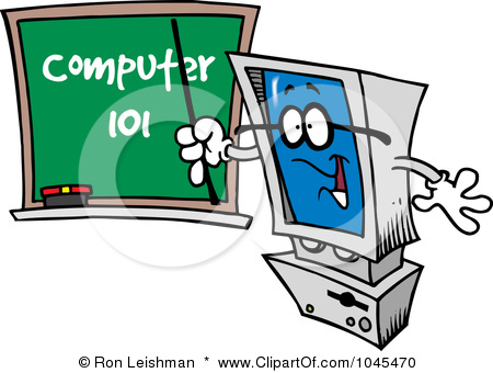 Free Rf Clip Art Illustration Of A Cartoon Desktop Computer Teaching