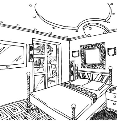 Luxurious Bedroom Vector Art   Download Cartoon Vectors   955841