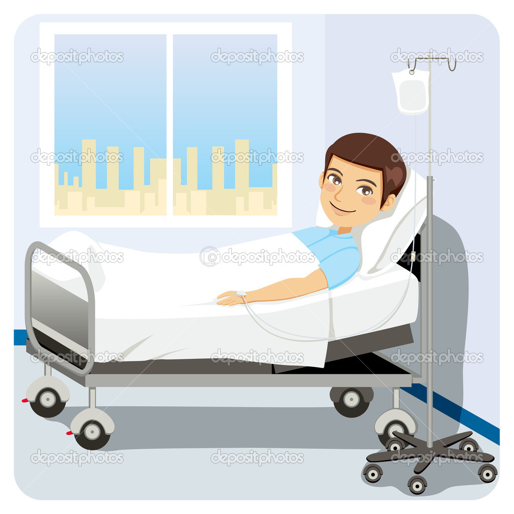 Person In Hospital Bed Cartoon Man At Hospital Bed   Stock