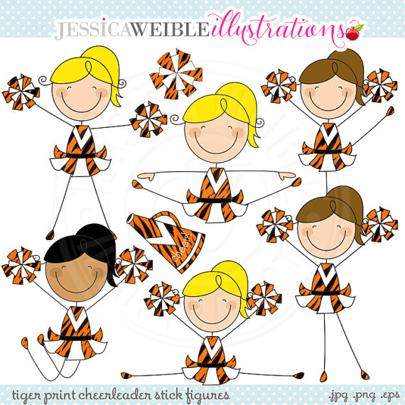 Tiger Print Cheerleader Stick Figures Cute Digital Clipart For