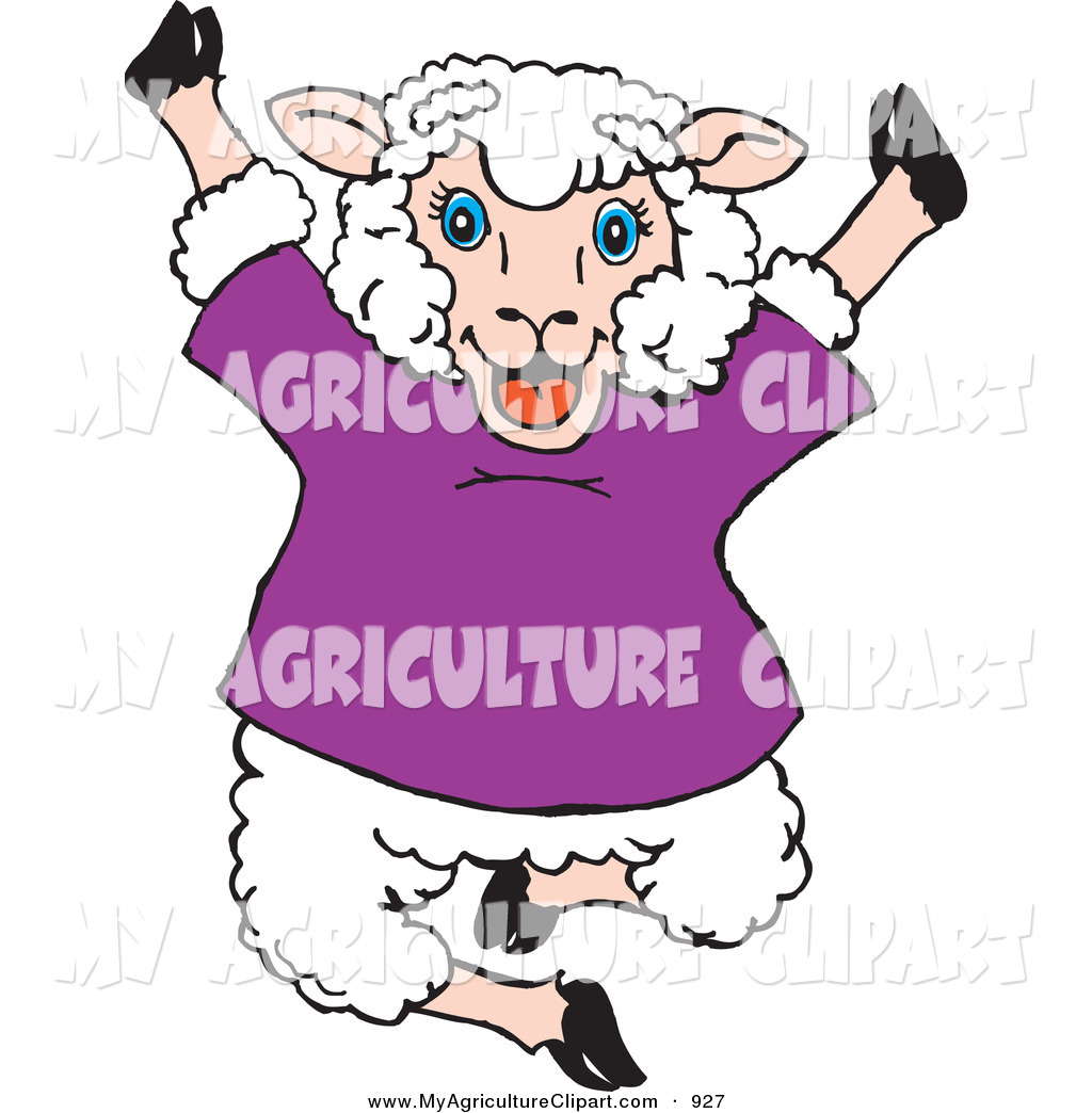 Agriculture Clipart Of A Smiling Happy Jumping Sheep In A Purple Shirt