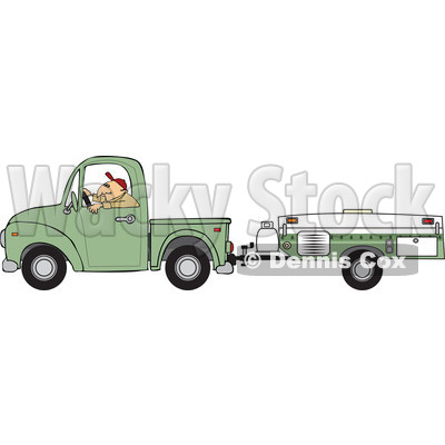 Man Driving A Pickup With A Tent Trailer   Royalty Free Vector Clipart