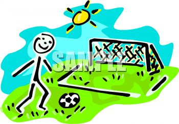 Stick Figure Boy Playing Soccer   Royalty Free Clipart Image