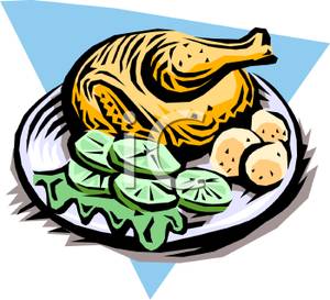 Clipart Picture  A Roast Chicken With Vegetables On A Plate