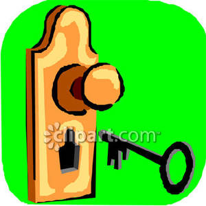 Key About To Unlock A Door   Royalty Free Clipart Picture