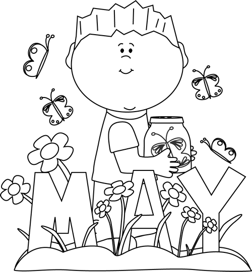 Month Of May Spring Clip Art   Black And White Month Of May Spring