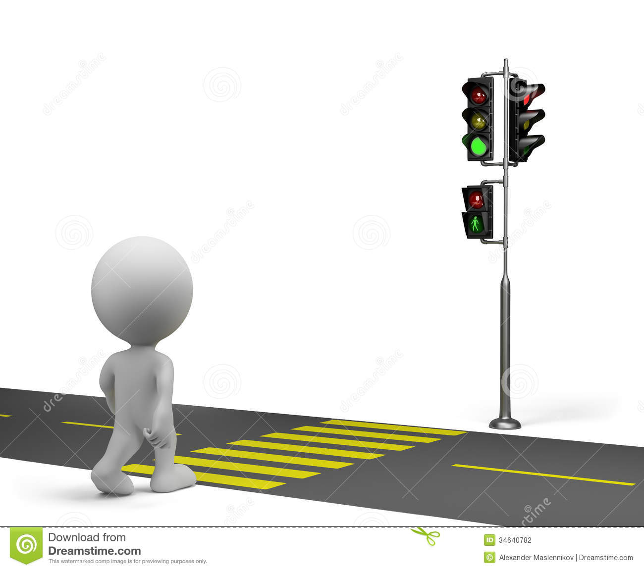 The Road On The Green Traffic Light  3d Image  White Background