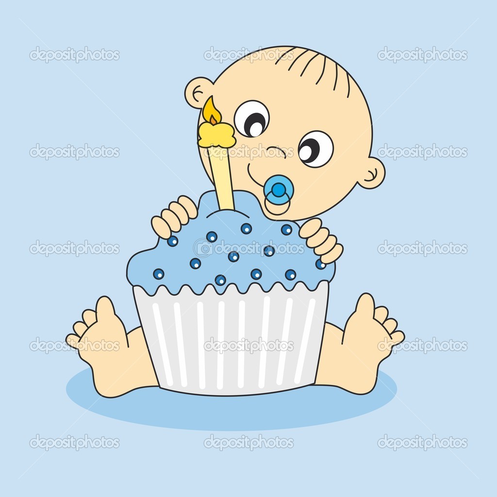Baby Boy With A Birthday Cake   Stock Vector   Sbego  8475928