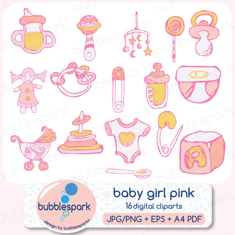 Baby Girl Toys And Clothing Digital Clip Art By Bubblesparkstore