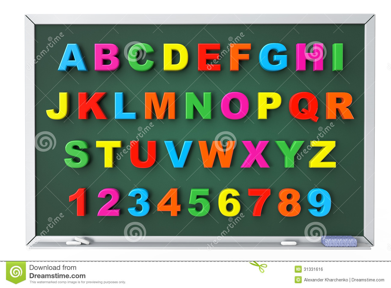 Alphabet Toy Magnetic Letters Over Blackboard Royalty Free Stock Image