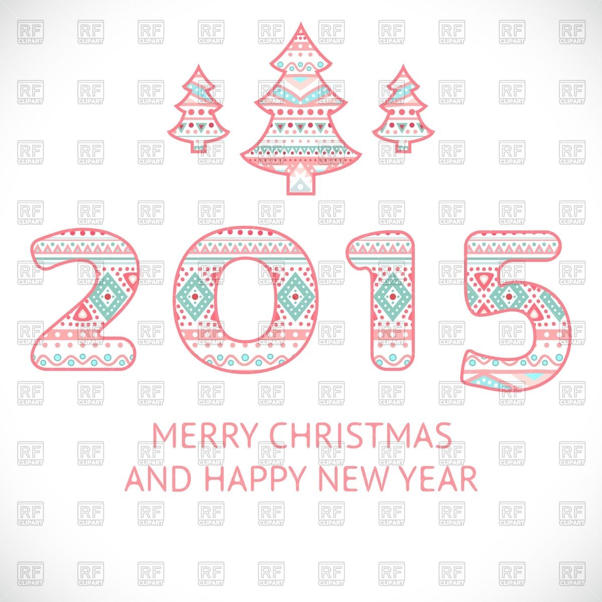 Happy New Year Greeting Card   Cute Numbers 2015 And Christmas Tree In