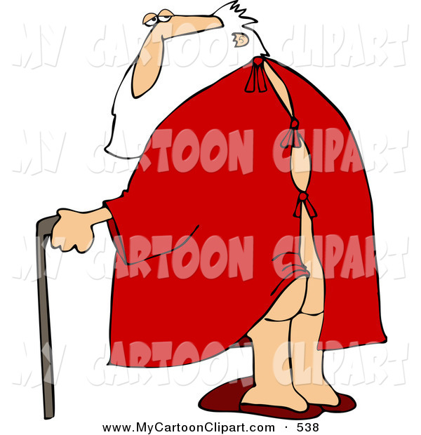Art Of A Caucasian Santa Walking With Cane His Butt Showing Clipart
