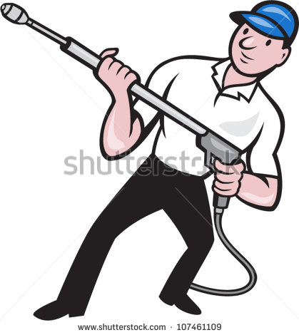 Illustration Of A Worker With Water Blaster Pressure Power Washing