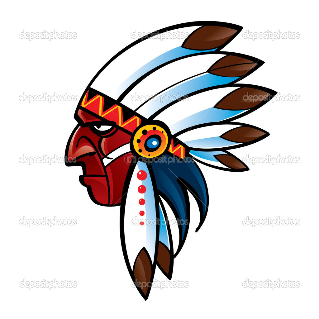 Portrait Of Red Skin Indian Chief American Native   Stock Vector