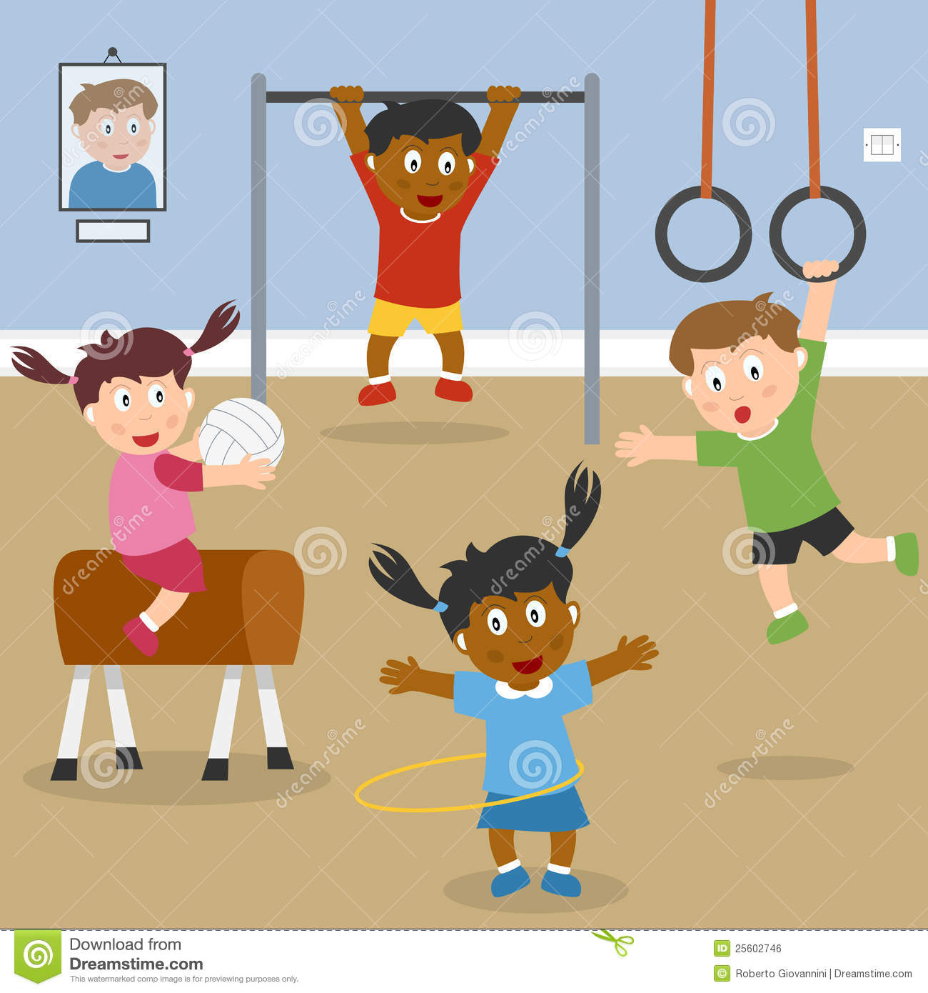 Of Multicultural Kids Playing In The School Gym  Eps File Available