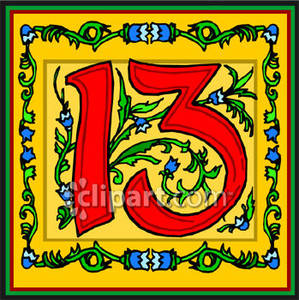 Red Number 13 With Flowers   Royalty Free Clipart Picture