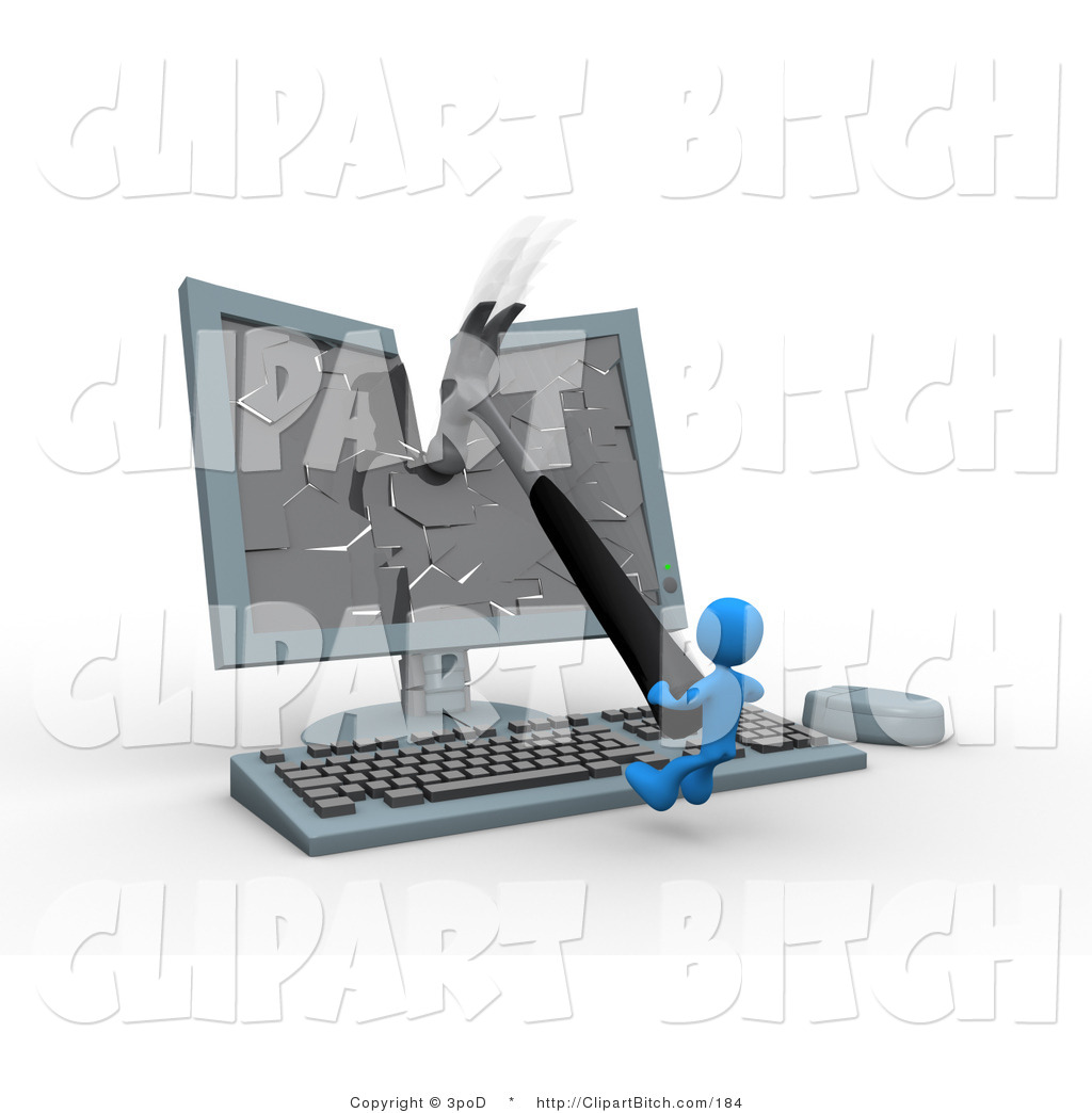 Comclip Art Of A Pissed Off Blue Person Breaking A Flat Screen