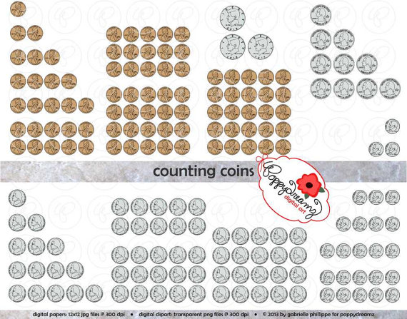 Counting Coins Money Clipart Set    300 Dpi  School Teacher Clip Art