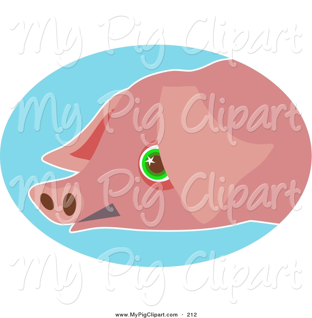 Larger Preview  Swine Clipart Of A Sad Green Eyed Pink Pig Face Over