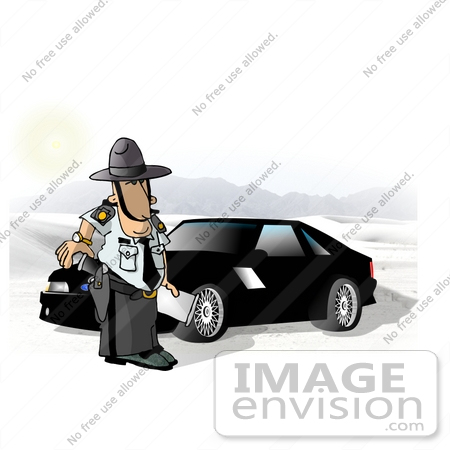 Royalty Free Clipart Of A Policeman Standing Near A Black Car With