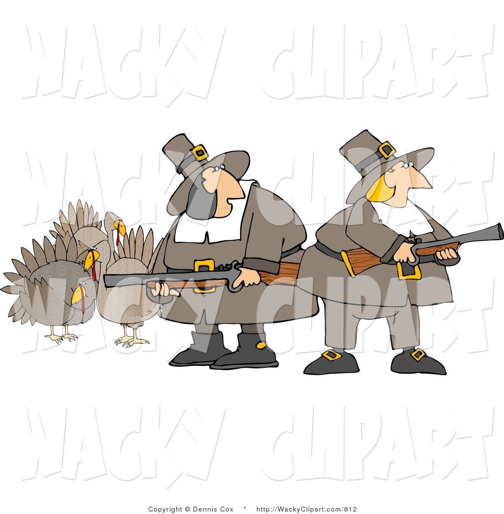 Clipart Of Two Silly Pilgrim Women Armed With Turkey Bird Hunting