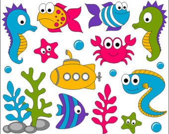Sea Clip Art Ocean Digit Al Clipart Bright Cute Fishes Sea Plants